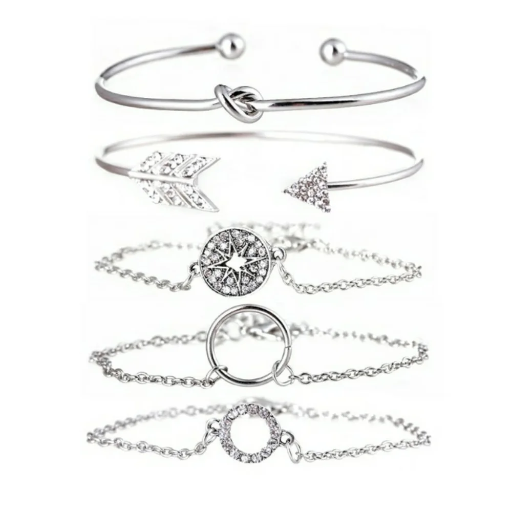 NEW | Arrow Compass 5 PC Silver Pave Bracelet Set - Picture 3 of 10